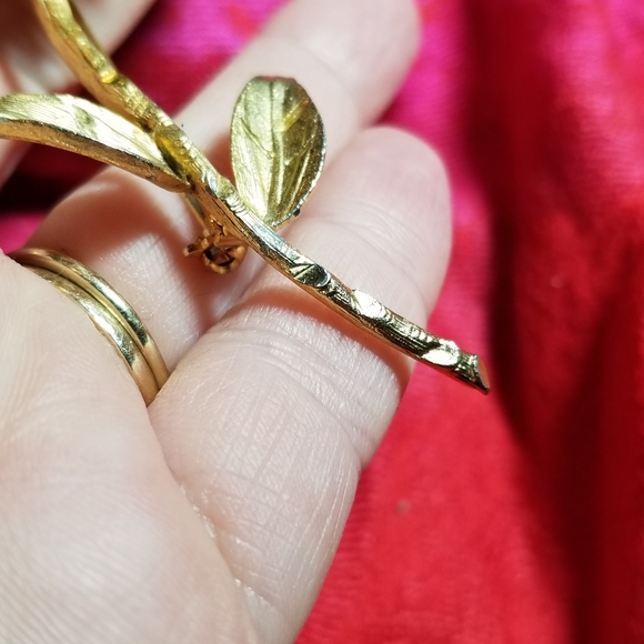 Relisted -Vintage flower brooch zinnia sunflower pin floral gold tone - Picture 4 of 8